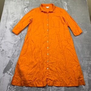 J Jill Love Linen Orange Button Down Shirt Dress Petite M Boho Festive Tropical
